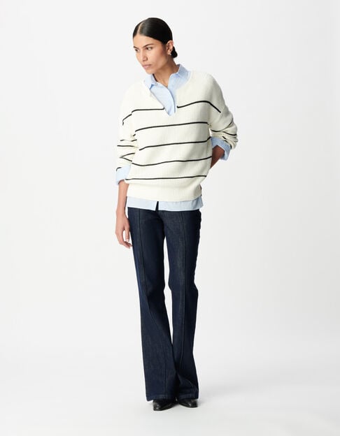 Damen-Oversize-Matrosenstrickpulli schwarze Streifen - IKKS