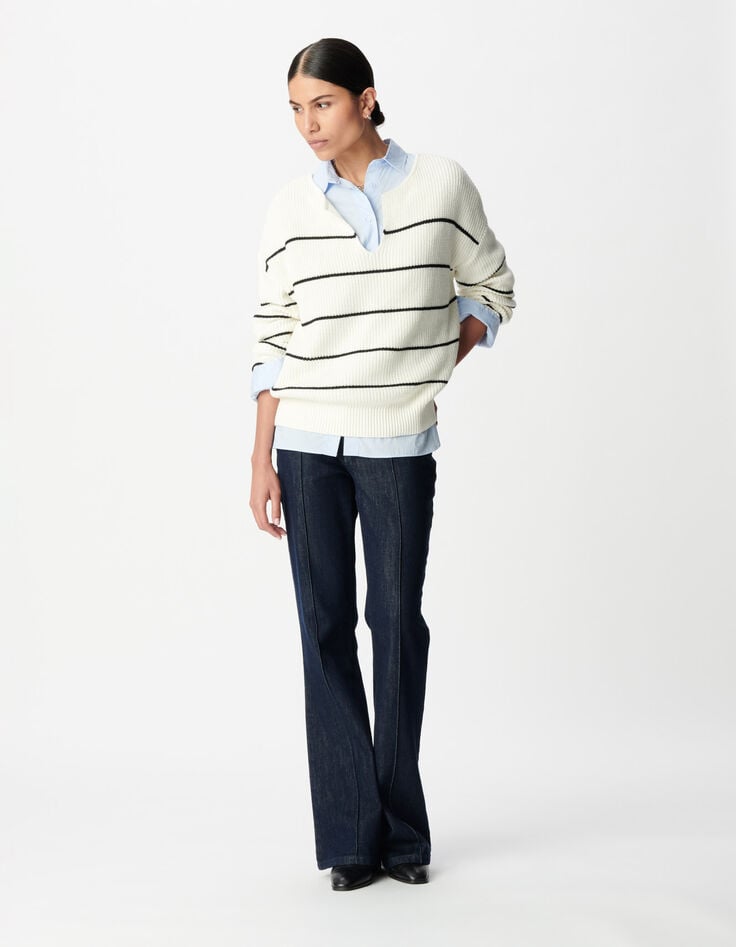 Damen-Oversize-Matrosenstrickpulli schwarze Streifen-1