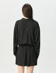 Vestido camisero negro satinado trampantojo mujer-4