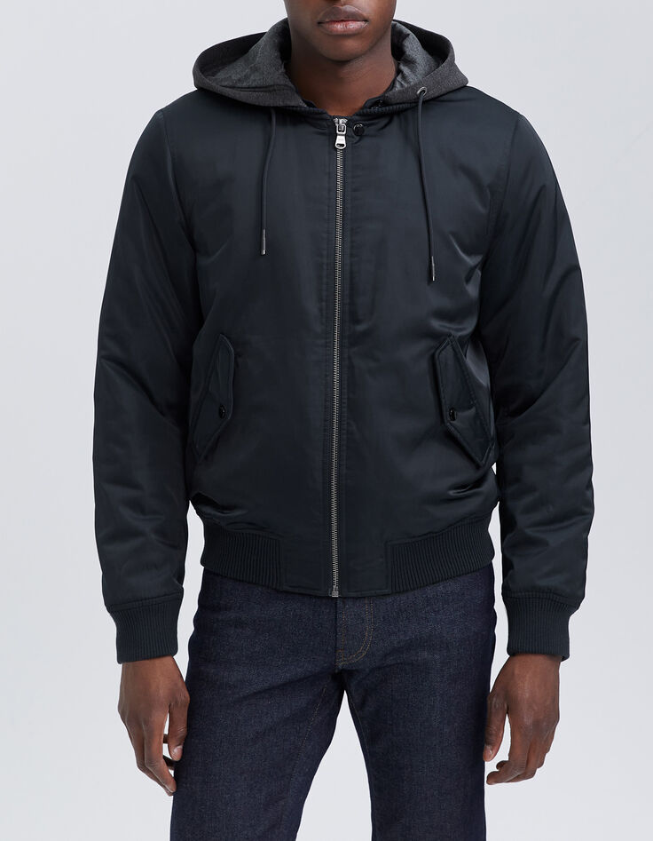 Marineblaue Herrenbomberjacke aus Nylon mit Kapuze-3