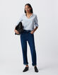 Blouse rayures bleu ciel plastron brodé-2