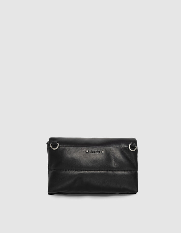 Clutch bandolera negro cuero acolchado mujer-3