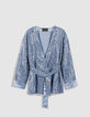 Veste oversize bleue brod&eacute;e sequins esprit kimono Femme-6