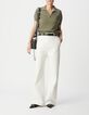 Women's khaki herringbone knit polo sweater-1