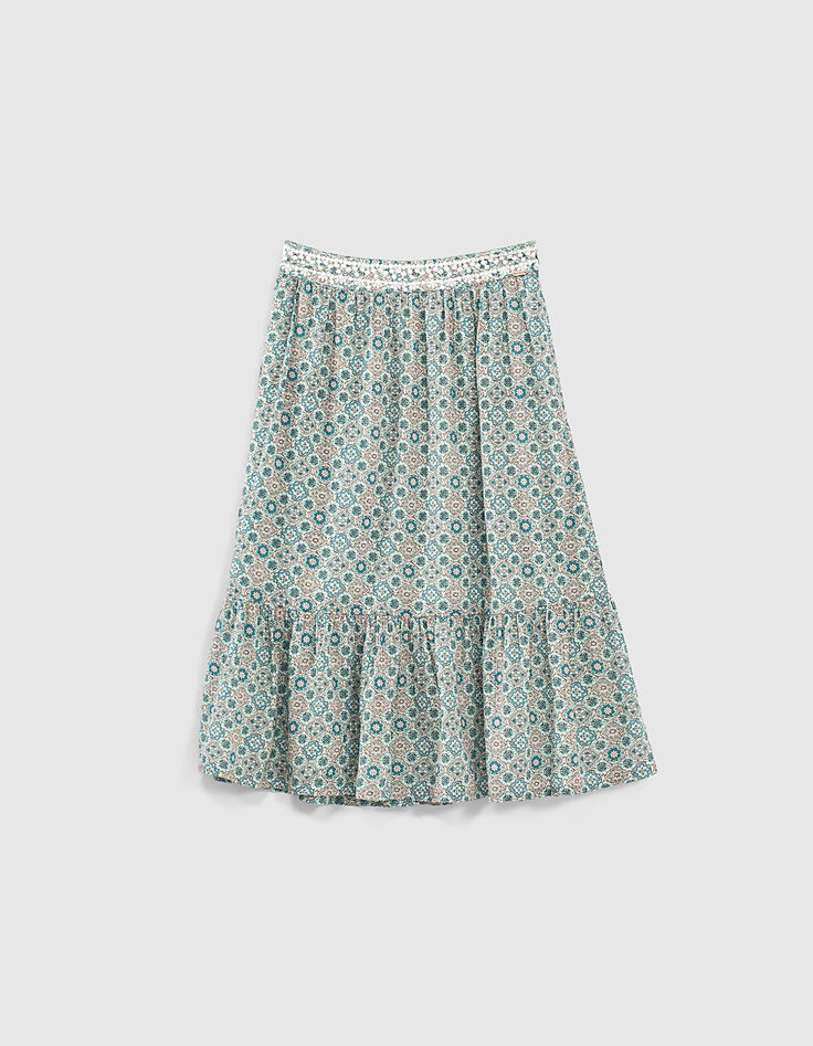 Jupe longue aqua imprimé fleurs fille-1