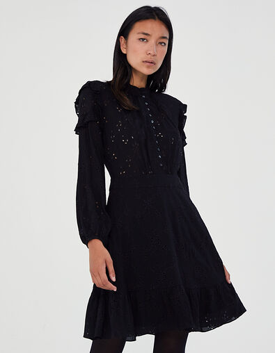 Black eyelet embroidery and viscose fitted dress - IKKS