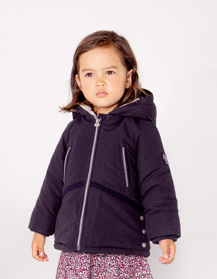 Parka azul marino forrada con capucha bebé niña