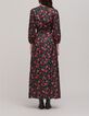 Maxi vestido negro estampado pixelado de flores para mujer-3