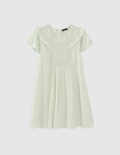 Girls’ aqua green dress with eyelet embroidery panel - IKKS