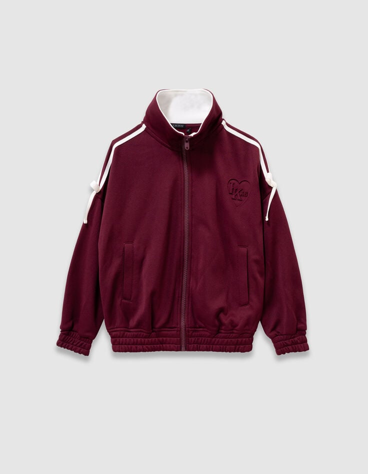 Cardigan zippé bordeaux noeuds écrus fille-5 Cardigan zippé bordeaux noeuds écrus fille-5