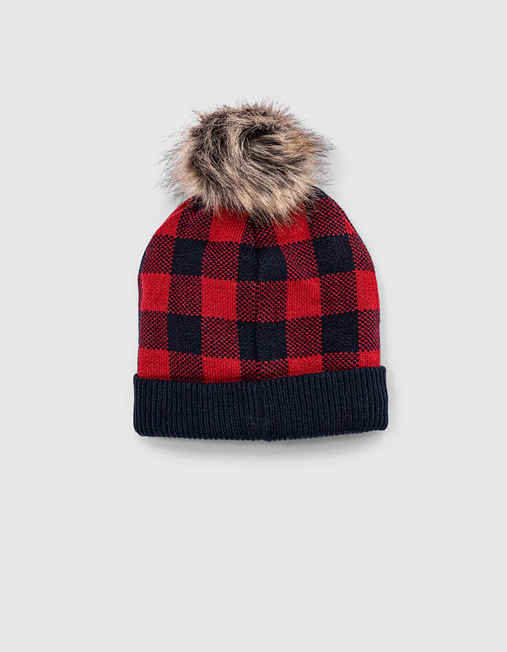 Gorro rojo medio de cuadros bebé niño -3 Gorro rojo medio de cuadros bebé niño -3