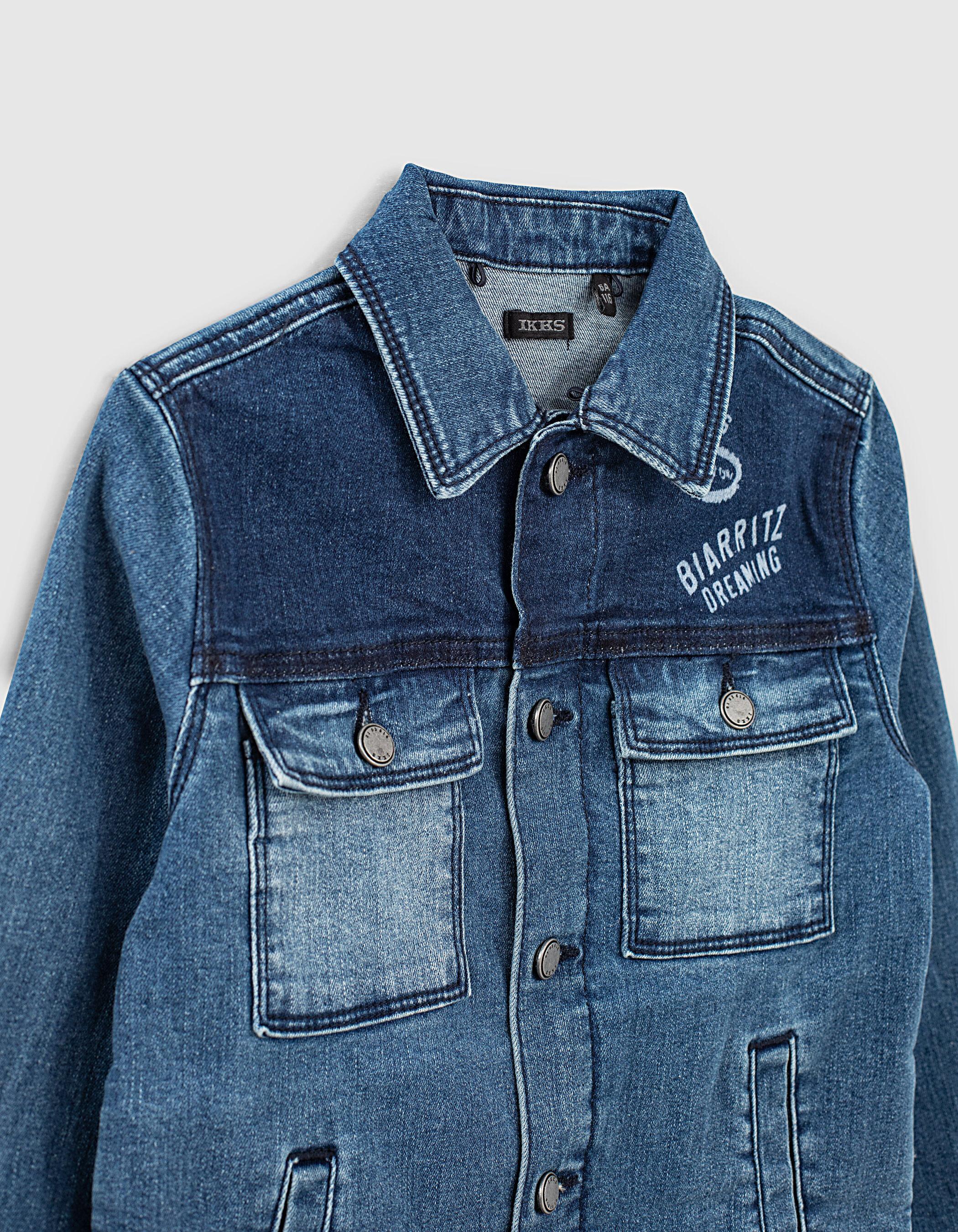Veste en jean stone blue bio a capuche amovible garcon