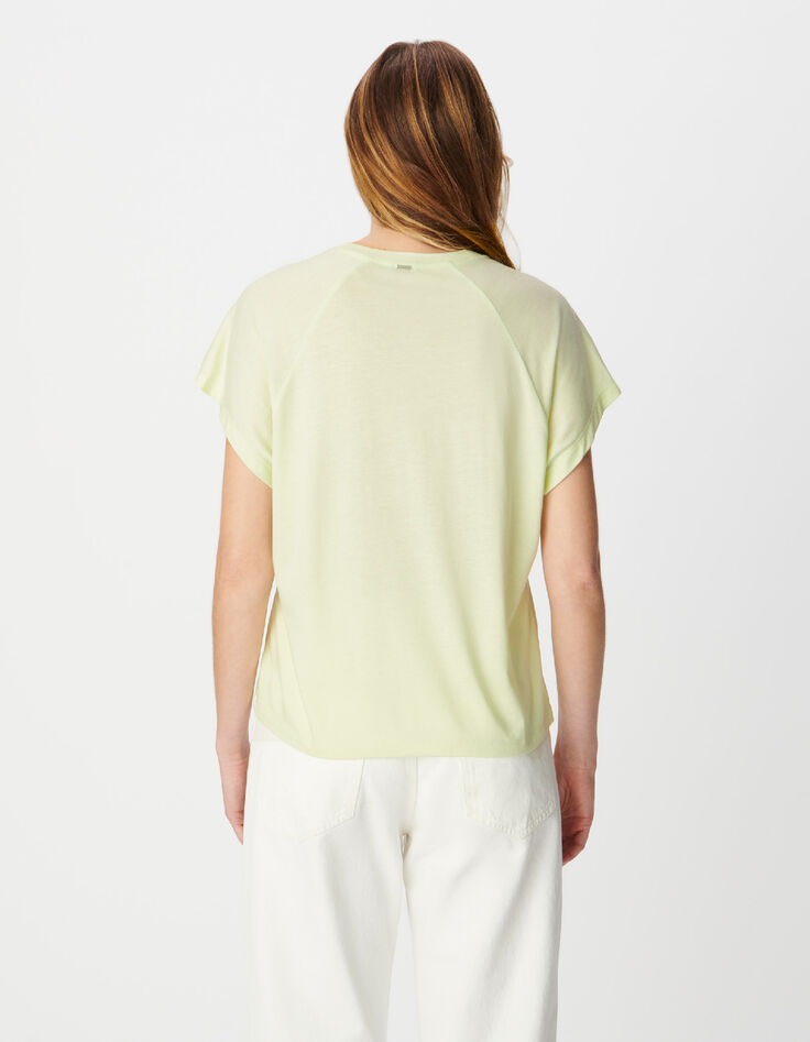 Groen visueel T-shirt met palmbomen en glitterboodschap voor Dames-3