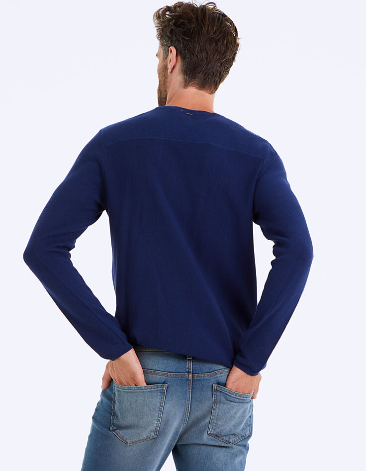 Pull indigo en maille à relief piqué Homme-3