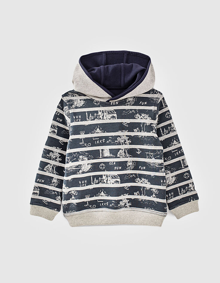 Boys’ navy and grey striped reversible hoodie-3