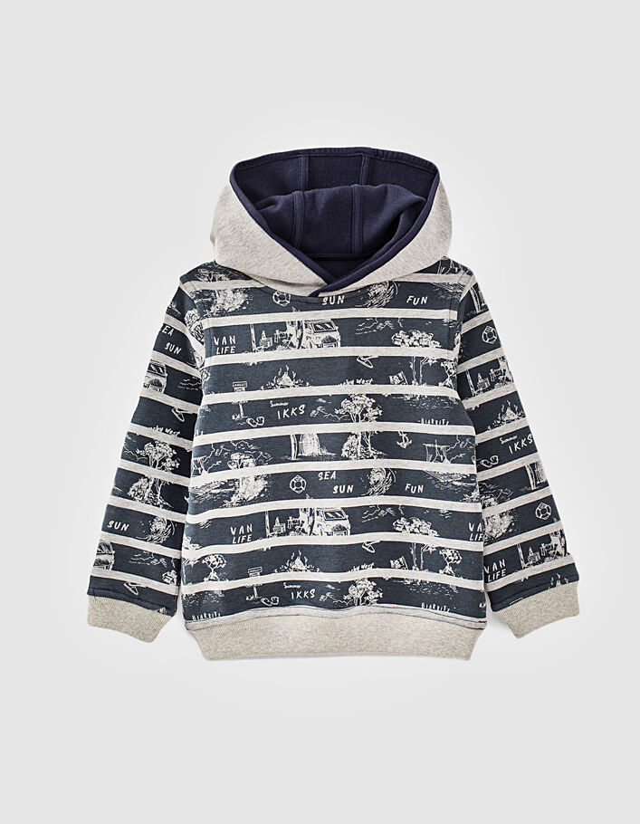 Omkeerbare sweater navy en gestreept grijs kap jongens  - IKKS