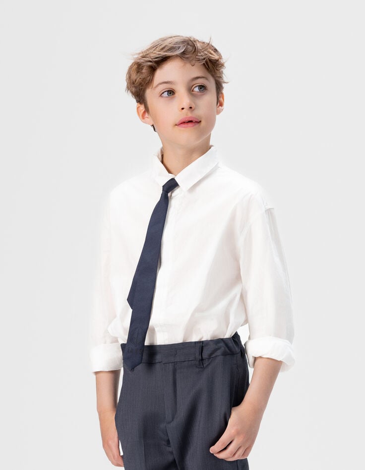 Camisa blanca con un rayo bordado en la tapeta de botones para niño-1