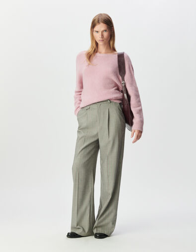 Pantalon de tailleur gris motif rayures roses Femme - IKKS