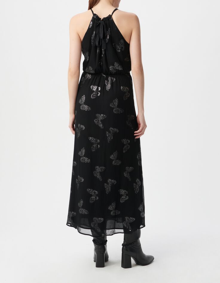 Robe longue noire jacquard lurex papillons Femme-3