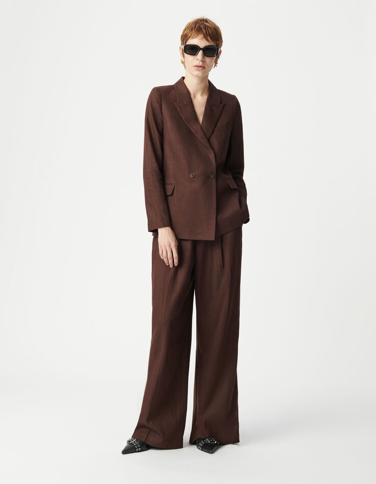 Americana marrón con doble botonadura y lentejuelas para mujer-1