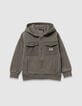 Cardigan à capuche zippé kaki poches bi-matières garçon-2 Cardigan à capuche zippé kaki poches bi-matières garçon-2