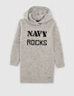 Girls' mid-grey marl knit hooded dress-2