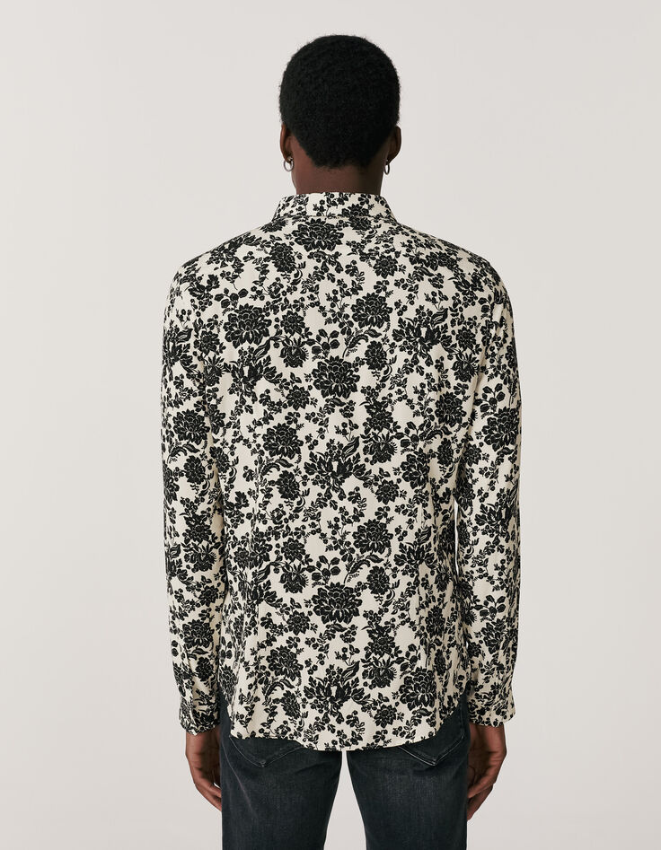 Cremewei&szlig;es SLIM-Herrenhemd mit schwarzem Teppichprint-2