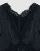 Women's black satin maxi dress with crinkled lace details-4