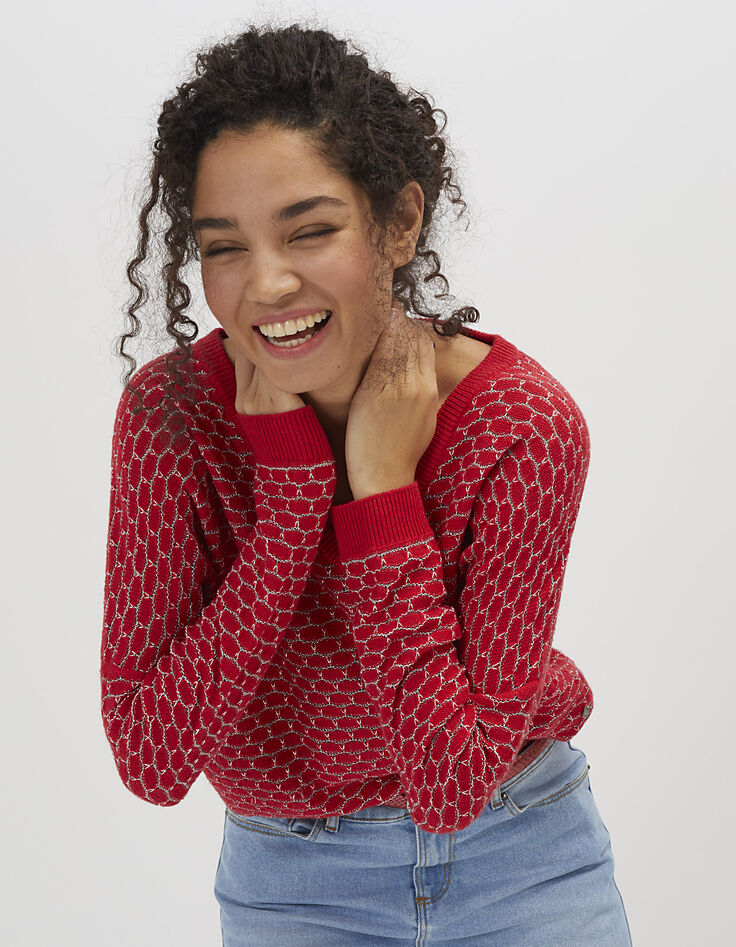Pull rouge céleste avec jeux de points métallisés I.Code-1