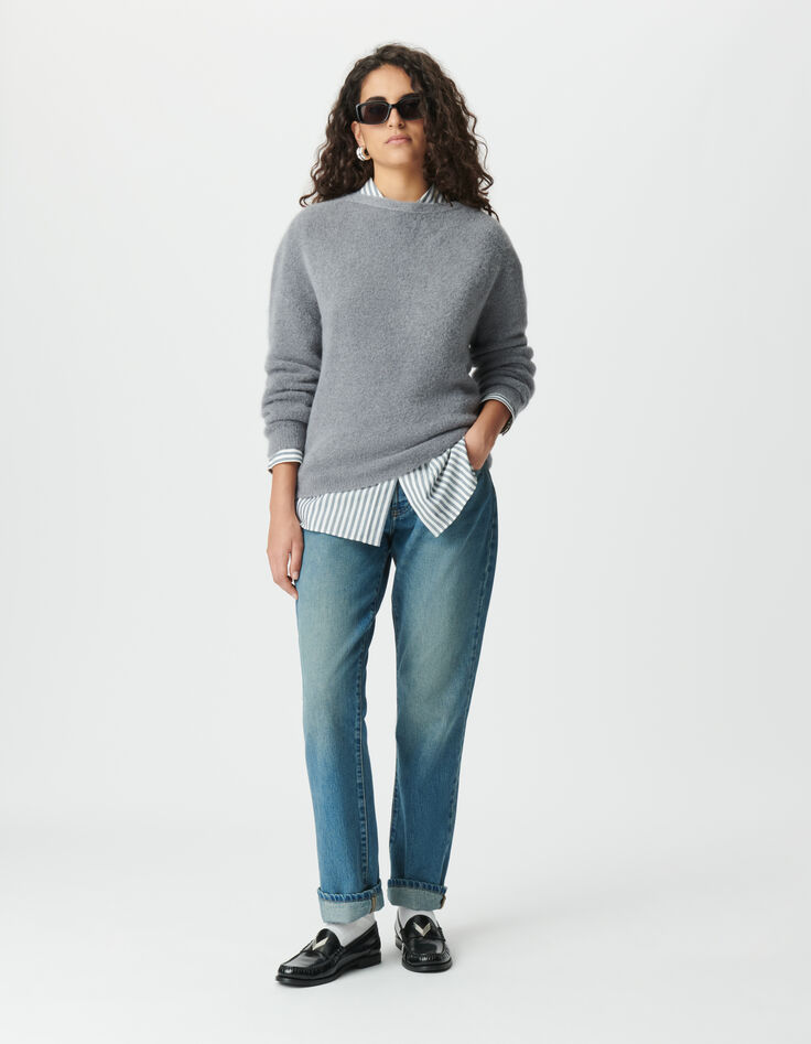Graue Damen-Wendestrickjacke vorne/hinten-1