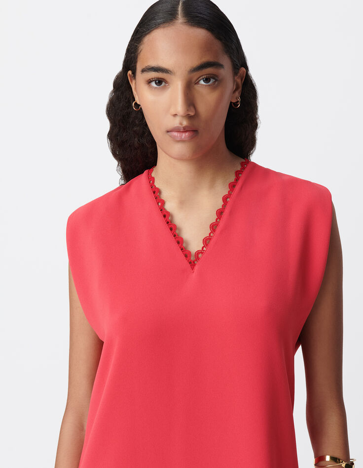 Vestido rojo de mujer con cuello en V-4