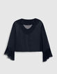 Damesblouse in marineblauwe voile met ruches-7