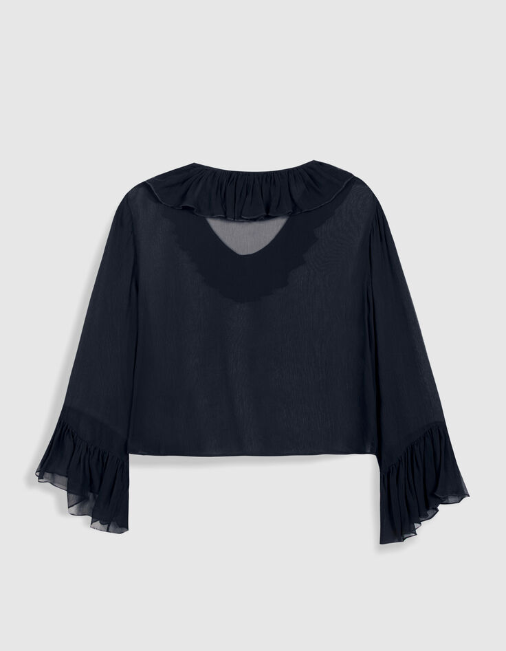 Damesblouse in marineblauwe voile met ruches-7