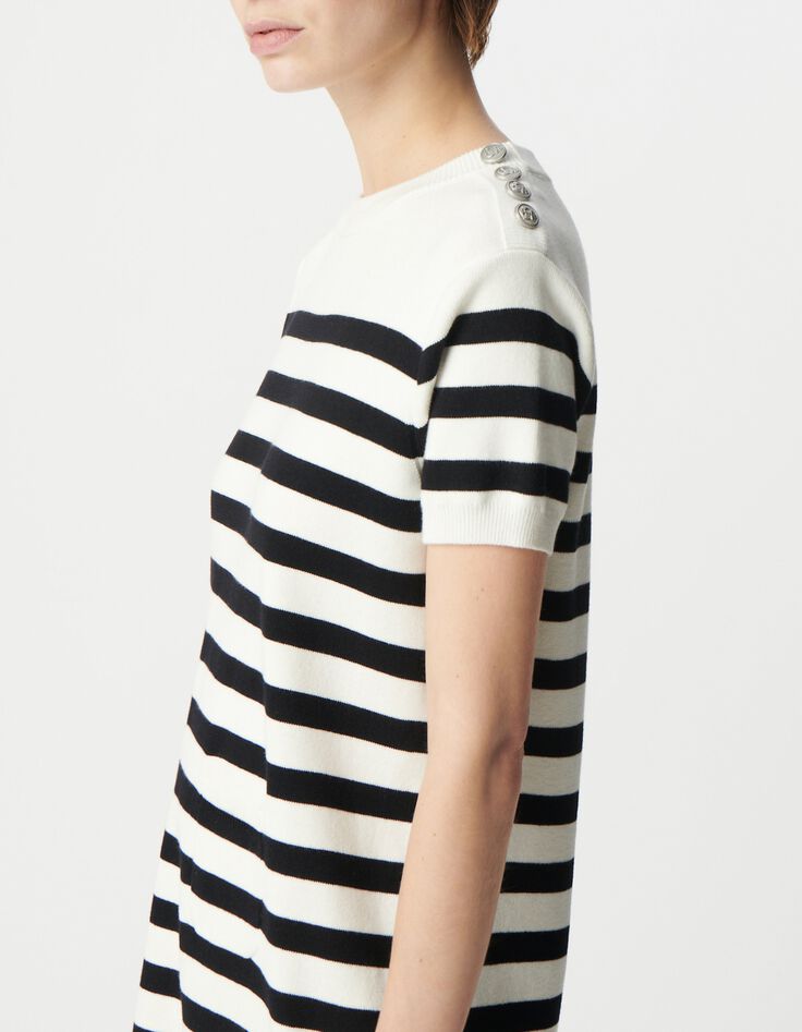 Robe marini&egrave;re tricot ray&eacute; noir et &eacute;cru Femme-4