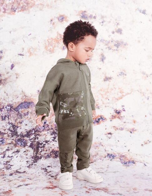 Kaki sweatvest maxiprint rug babyjongens