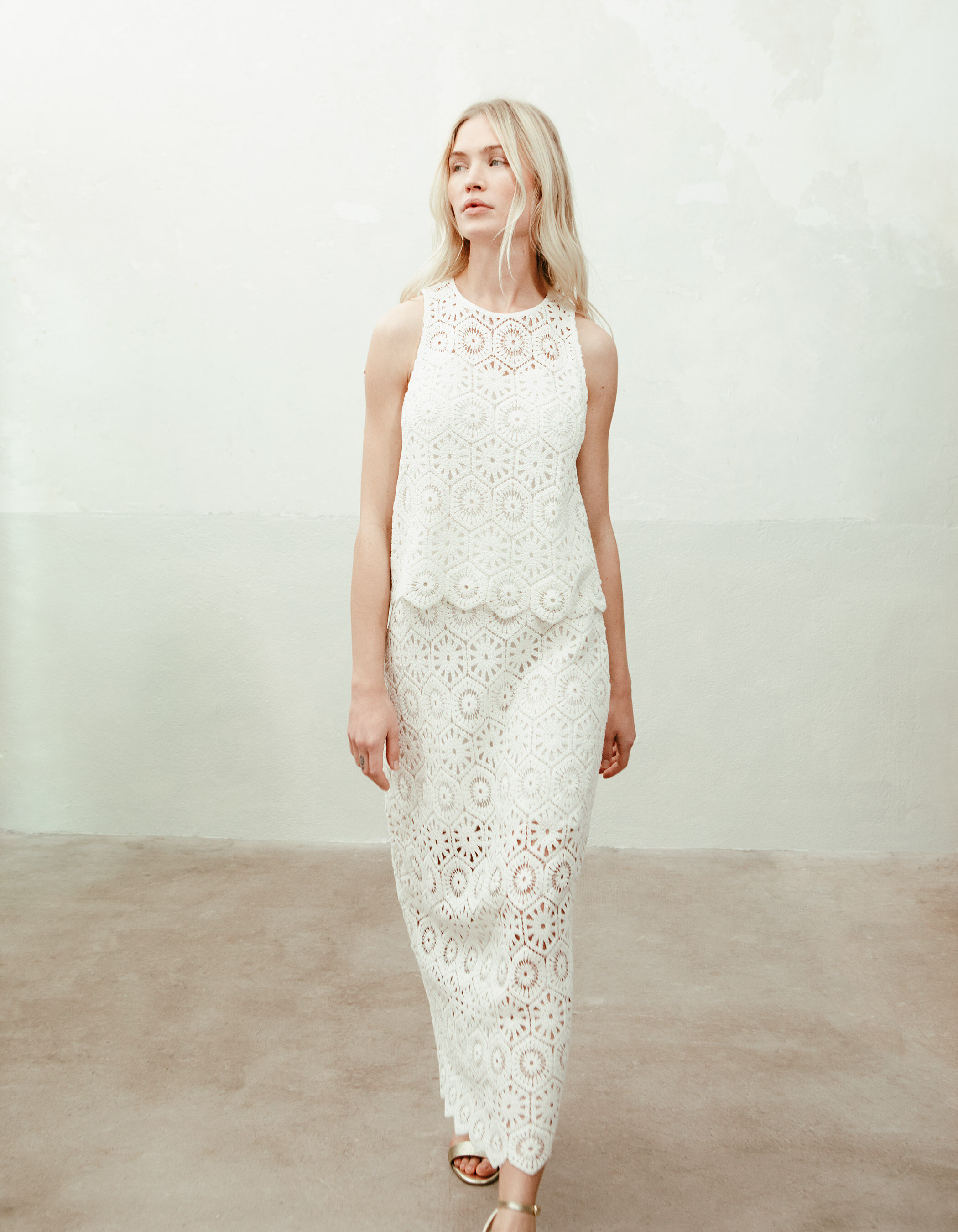 Jupe longue ecrue en crochet Femme IKKS