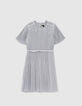 Silvery pleated dress with embroidered shoulders-1