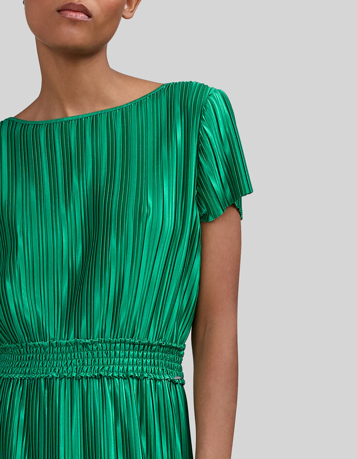 Women&rsquo;s green pleated long dress-5