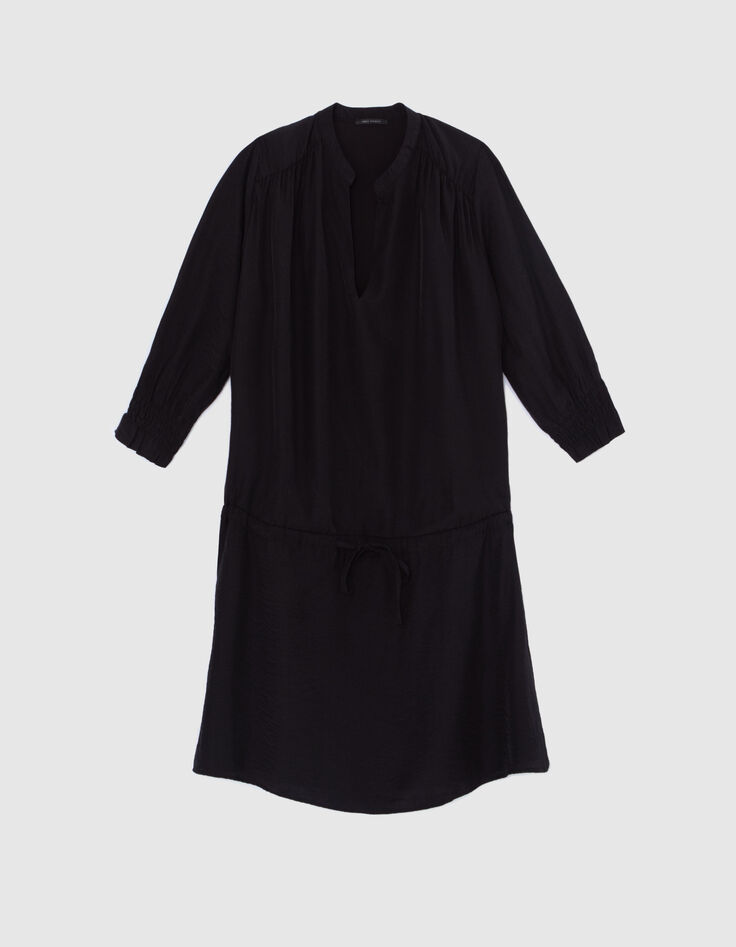 Vestido negro raso reciclado cintura cordón ajuste mujer-6 Vestido negro raso reciclado cintura cordón ajuste mujer-6