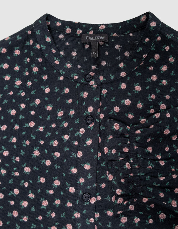 Zwarte blouse print miniroosjes meisjes-8