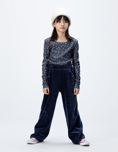 Pantalon de jogging bleue maille velours côtelé fille - IKKS