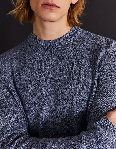Pull bleu stone tricot mouliné Homme - IKKS