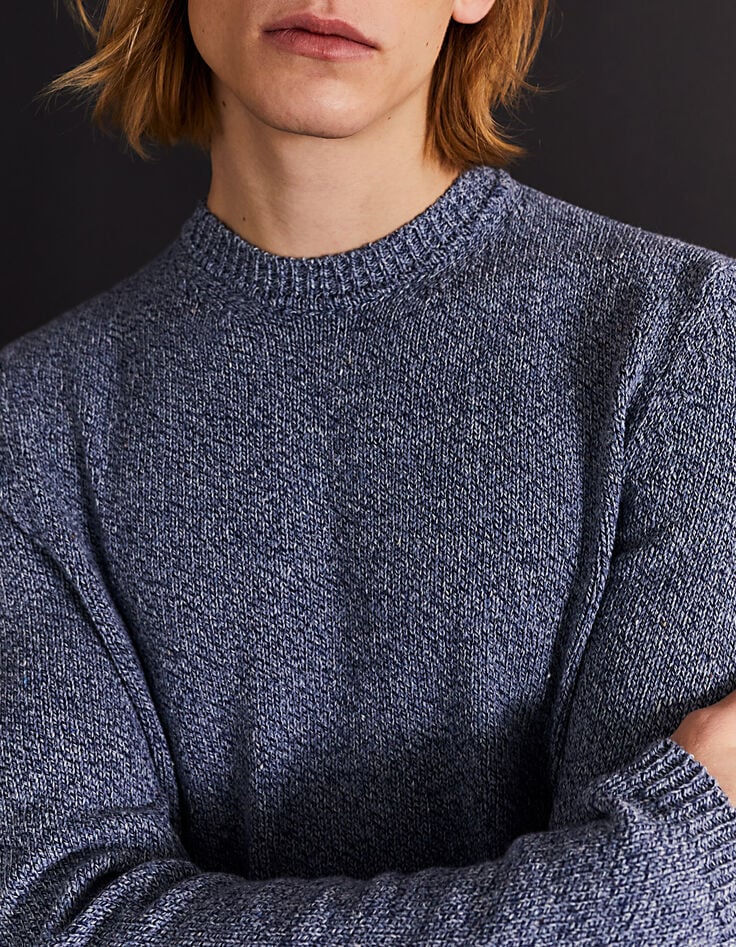 Pull bleu stone tricot mouliné Homme-1