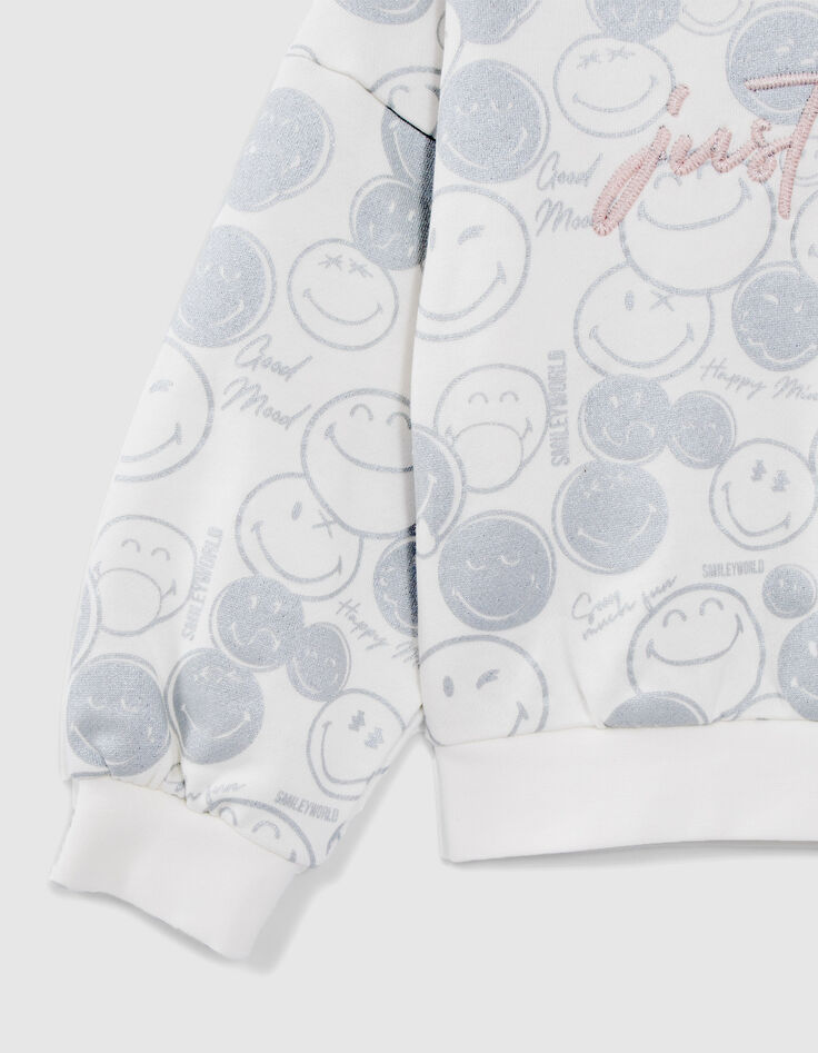 Girls’ white hoodie with silver all-over SMILEYWORLD print-4