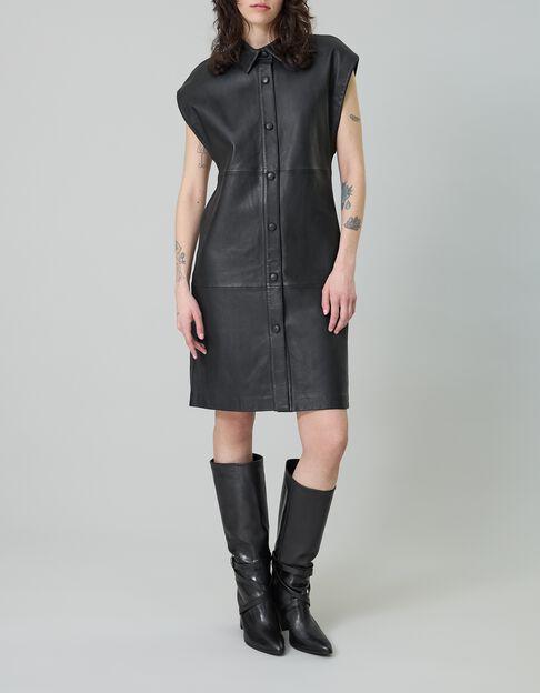 Pure Edition-Robe noire cuir sans manches Femme Pure Edition-Robe noire cuir sans manches Femme - IKKS