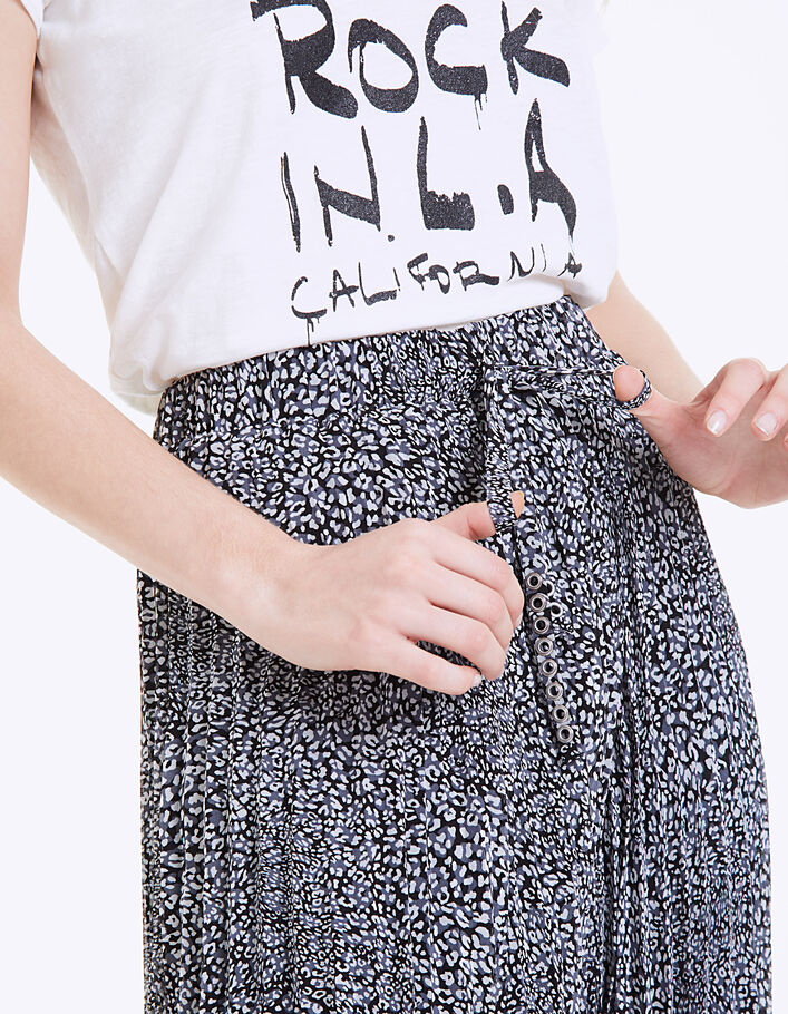 Leopard print long pleated voile skirt