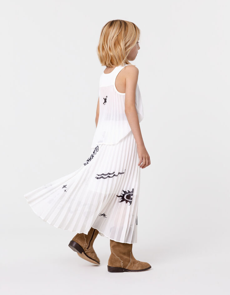 Jupe longue blanche plissée imprimé maxi motifs fille-9