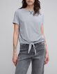 Women's navy blue striped white knotted organic cotton T-shirt-2