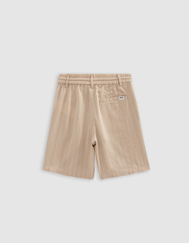 Beige Jungenbermudas, Biobaumwolle, Streifenmotiv-4