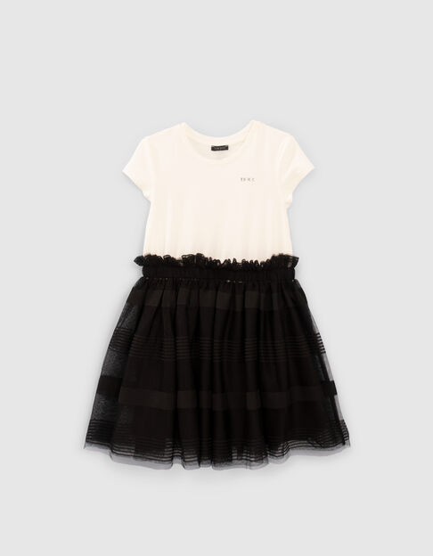 Vestido negro bimaterial enagua tul niña